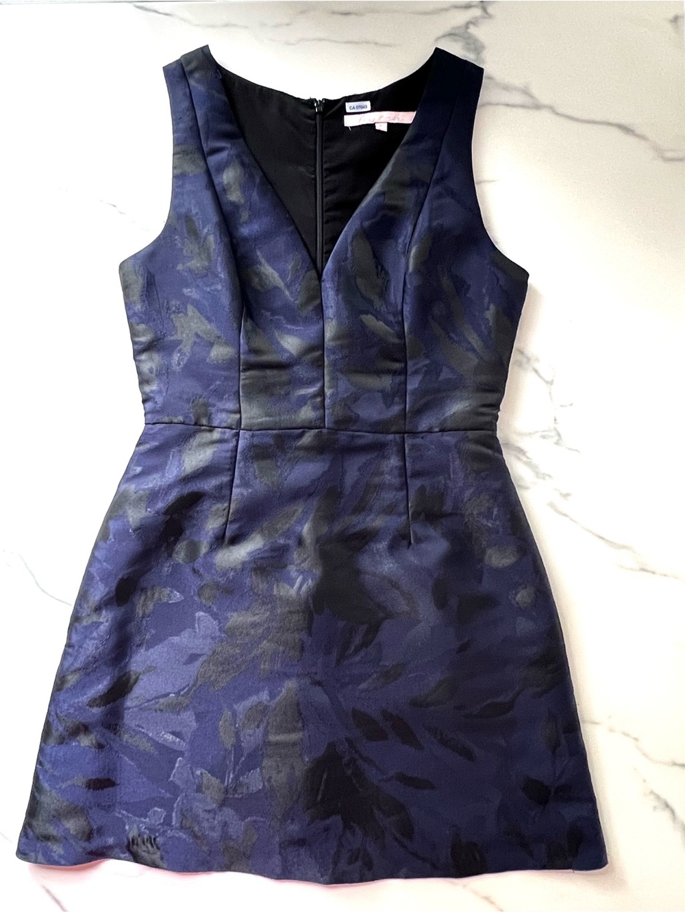 Hutch Floral Jacquard Deep V-Neck Cocktail Mini Dress Deep Blue